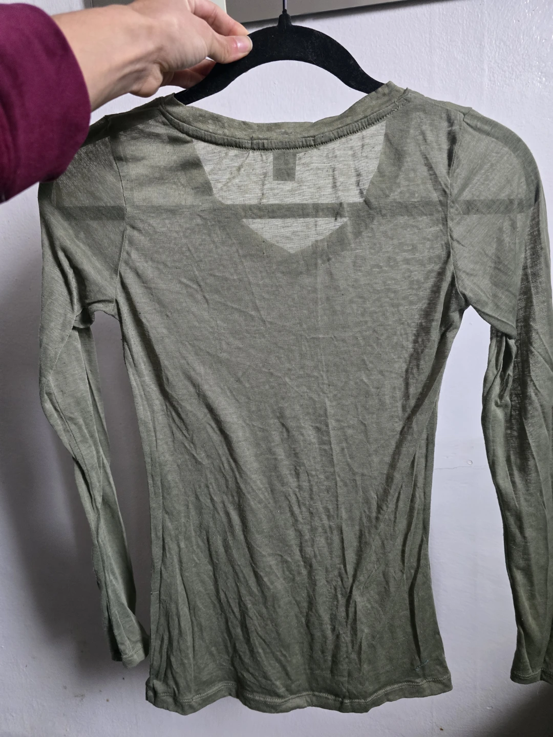 BizzLeo Translucent Long Sleeve V-Neck T-Shirt - Olive Green - photo 4