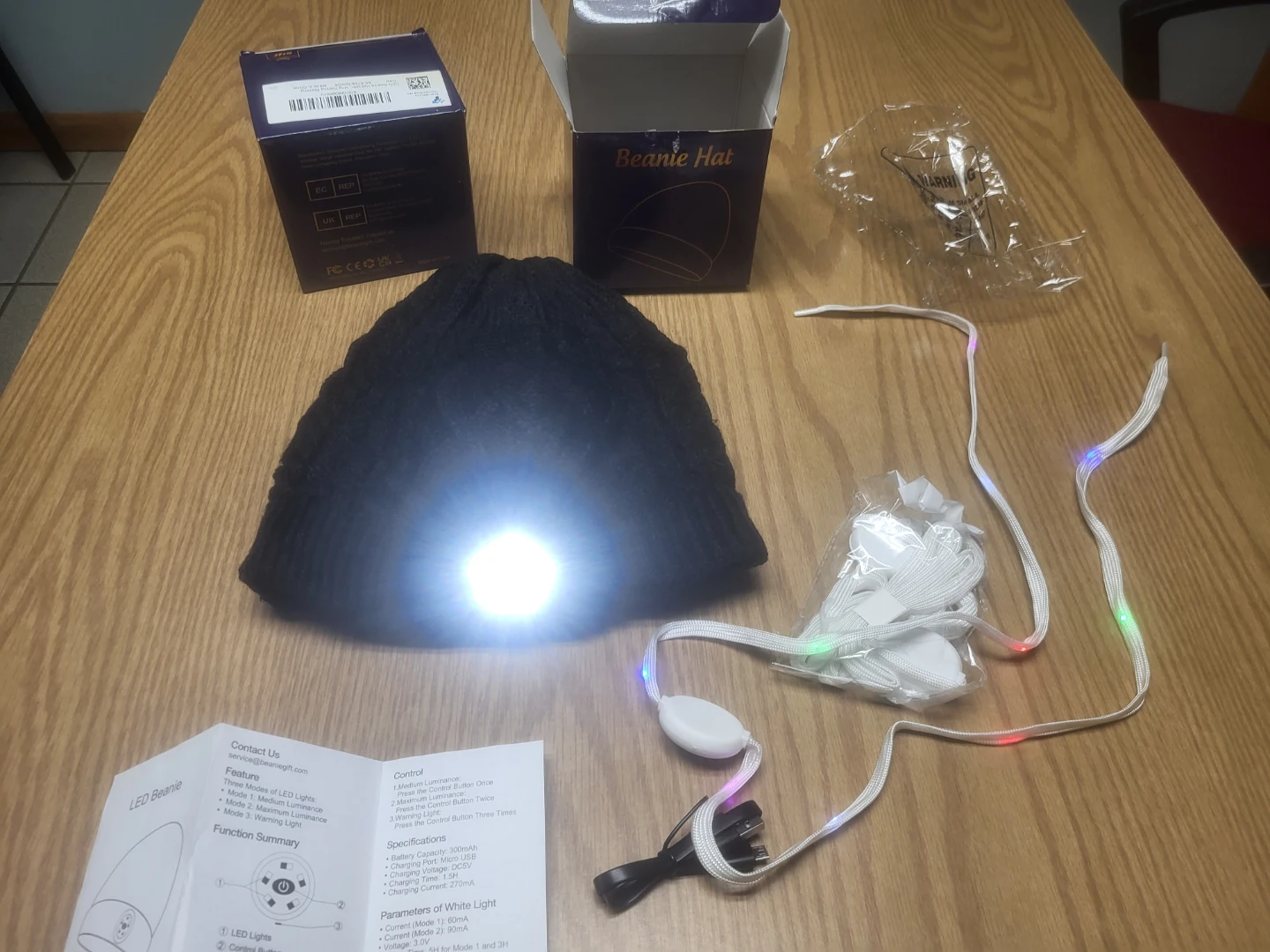 Black LED Beanie Hat with Fishing Running - photo 4