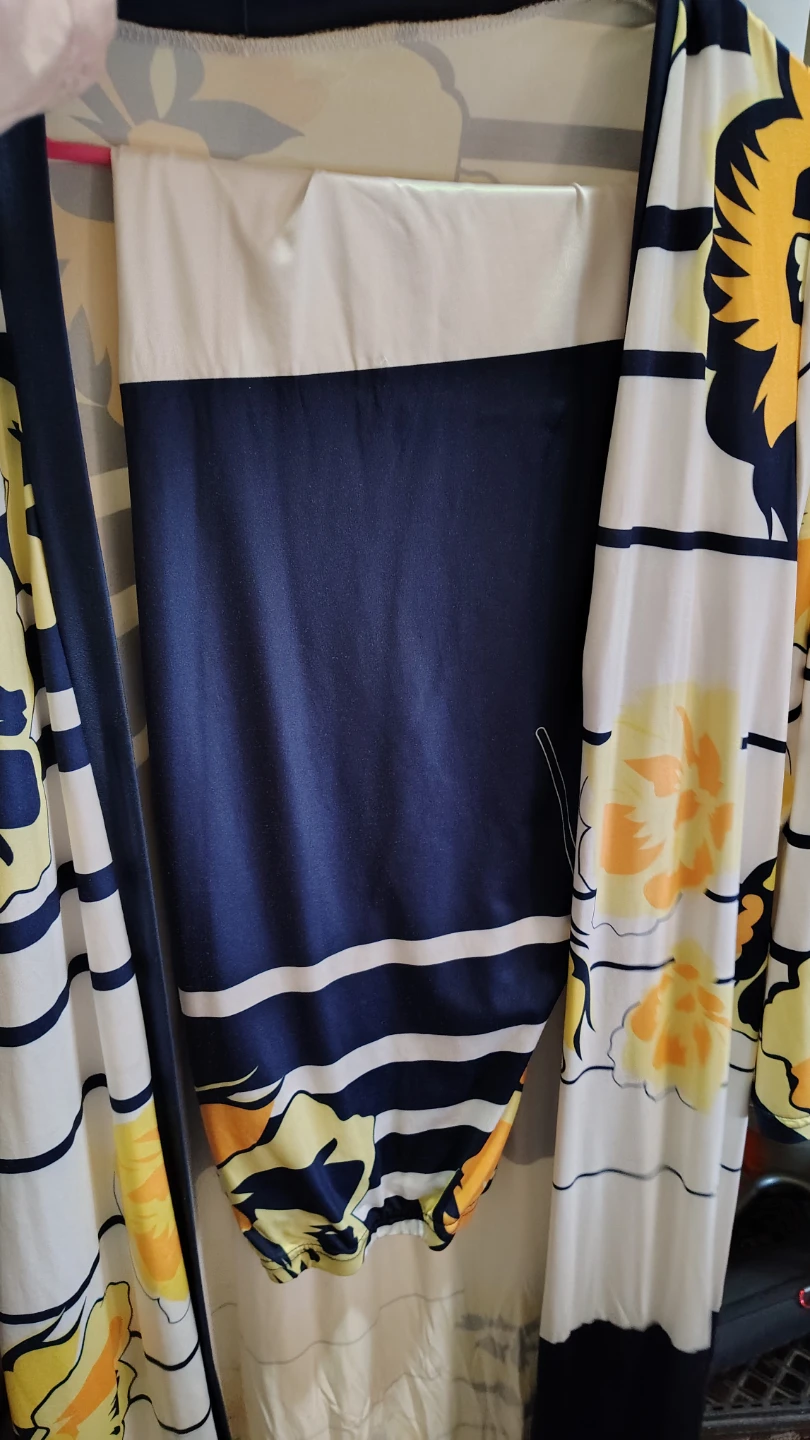 Blue and Yellow Floral Print Kimono Robe with matching pants