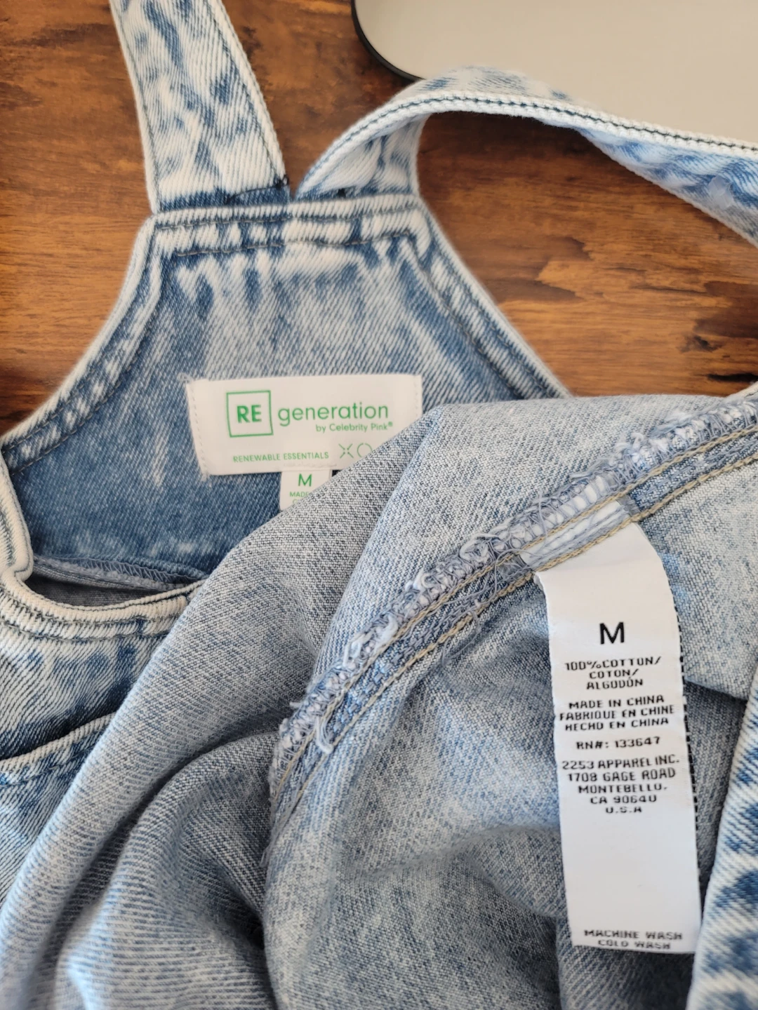 Acid Wash Denim Pinafore Overall Dress Cotton Sz M Retro Minimal - photo 2