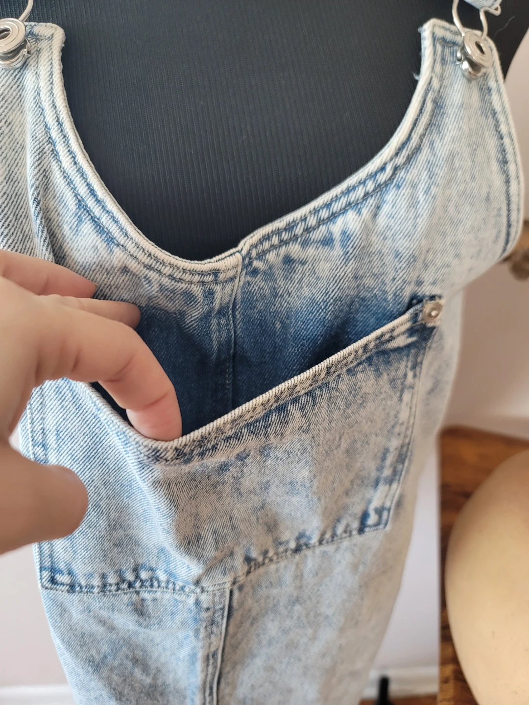 Acid Wash Denim Pinafore Overall Dress Cotton Sz M Retro Minimal - photo 4