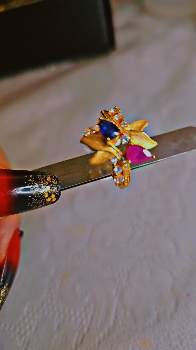 Ruby & Sapphire  Gemstones in S925 gold plated ring