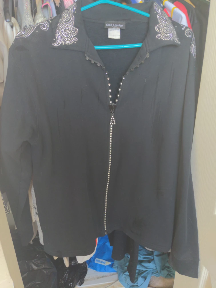 Get Lucky USA Black Rhinestone Zip-Up Jacket Size L