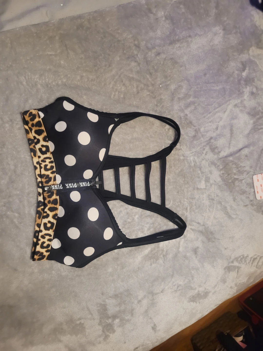 PINK Victoria's Secret Sports Bra Black White Polka dot