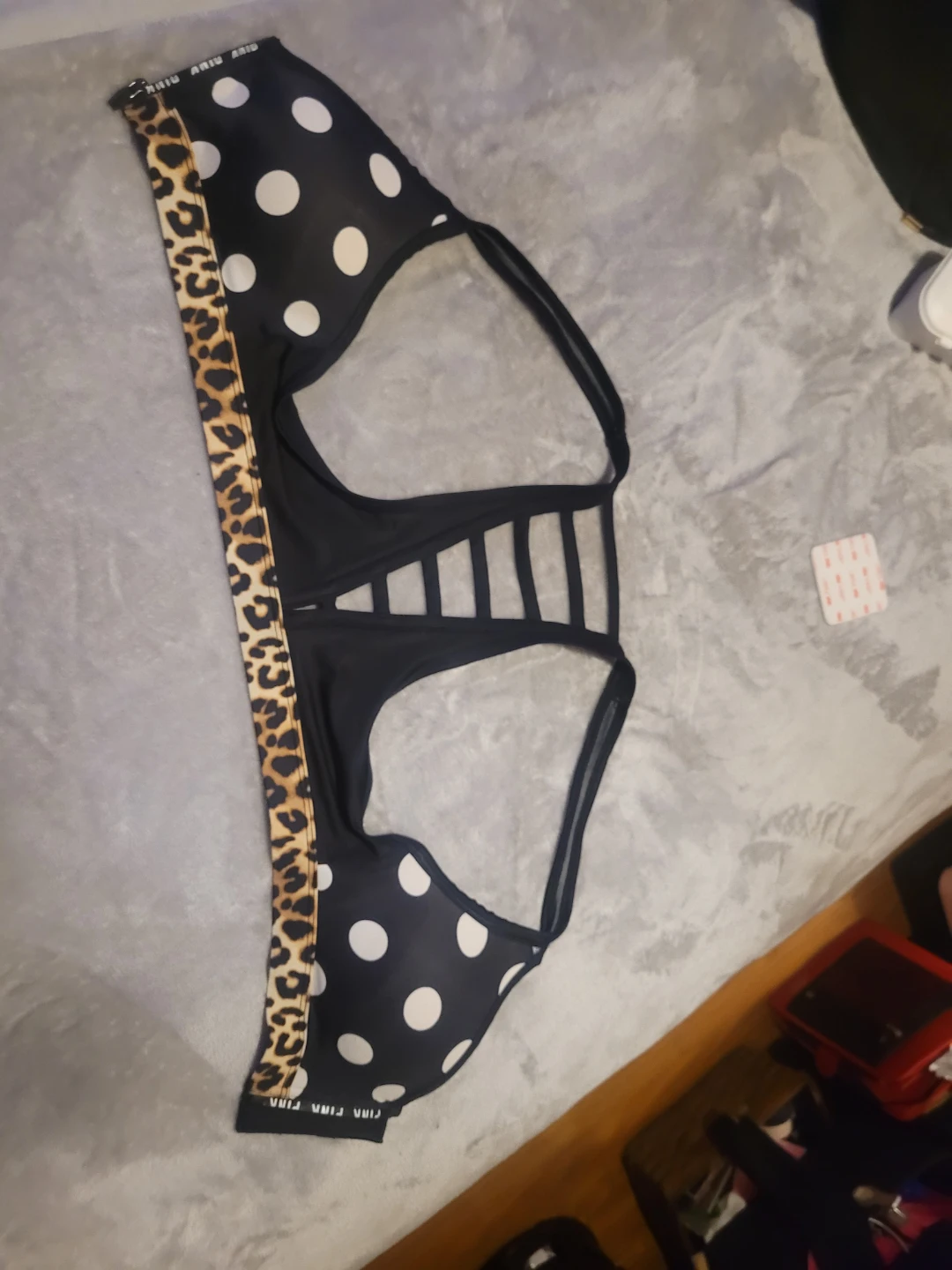 PINK Victoria's Secret Sports Bra Black White Polka dot - photo 3