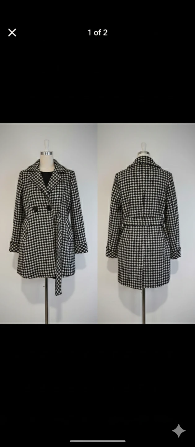 Women's Houndstooth Double-Breasted Coat with Belt