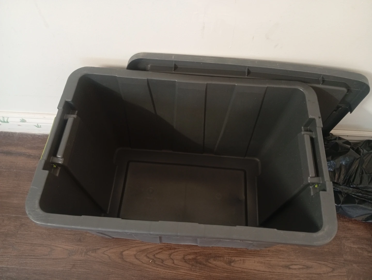Grey Plastic Storage Bin with Green Latches - photo 2