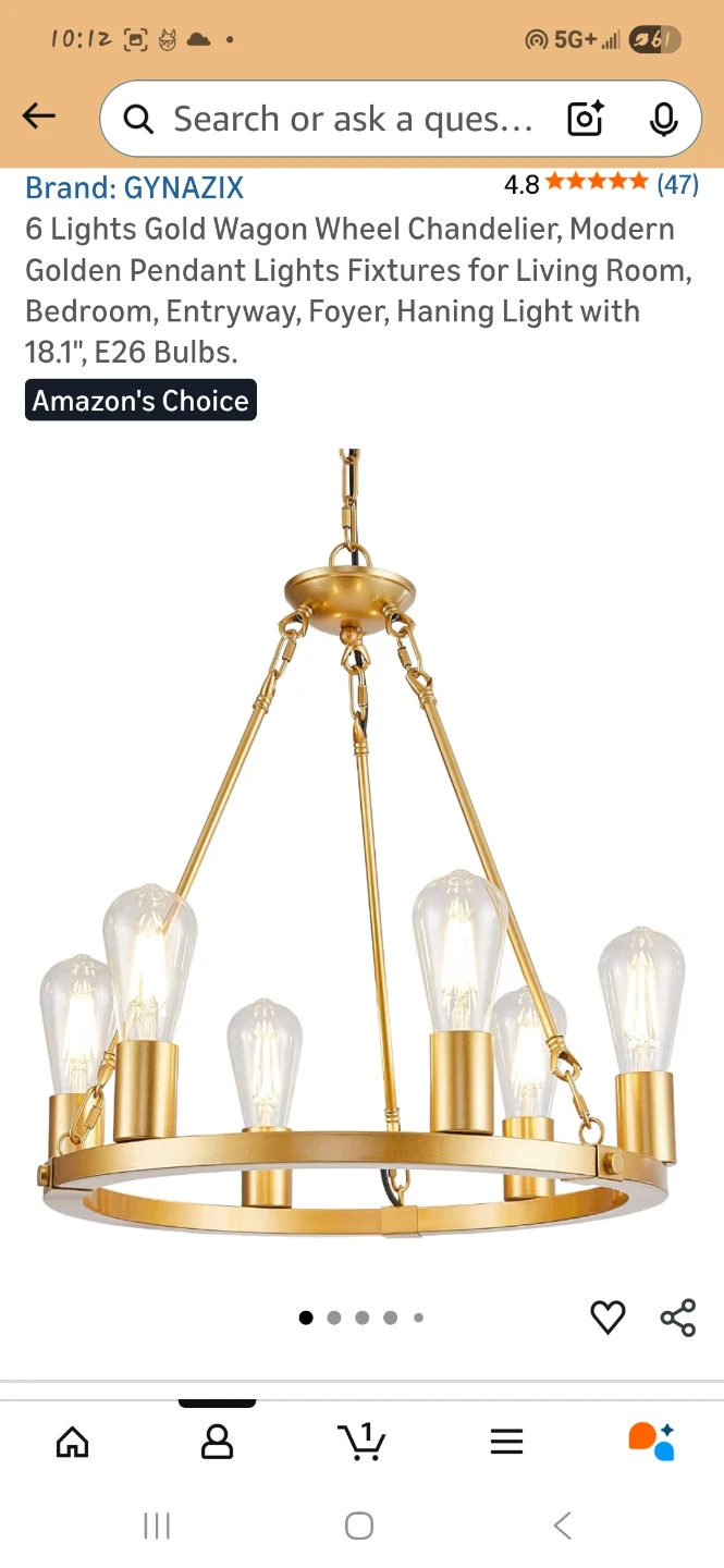 6-Light Gold Wagon Wheel Chandelier