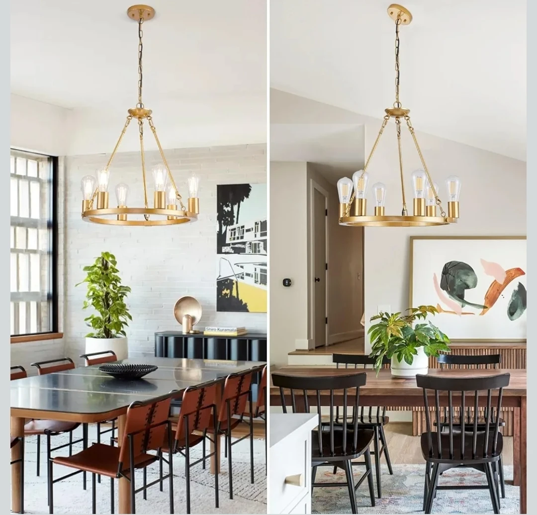6-Light Gold Wagon Wheel Chandelier - photo 4