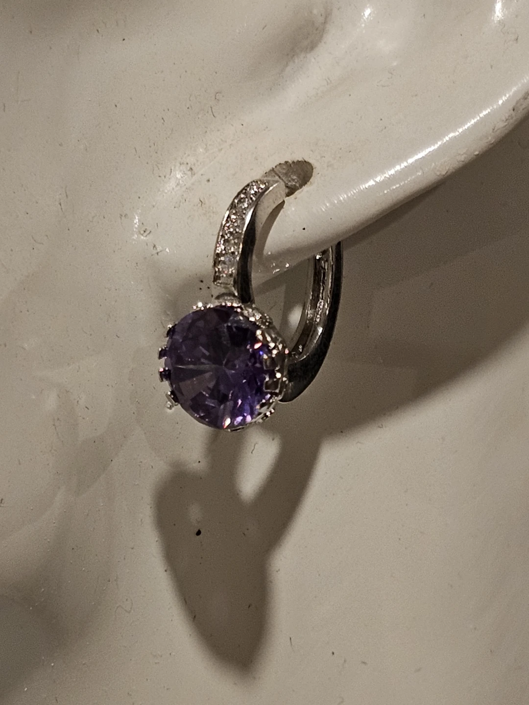 Purple CZ Hoop Earrings with CZ Accents - photo 4