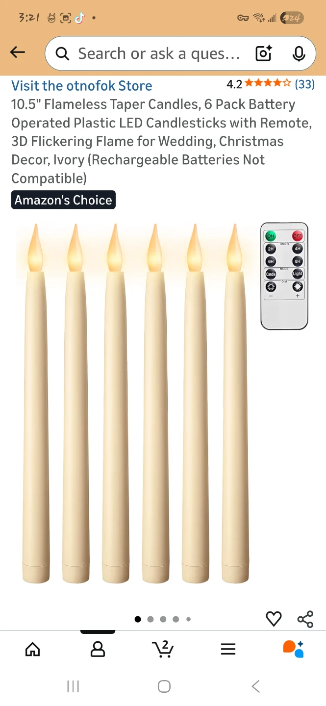 6-Pack 10.5" Flameless Taper Candles with Remote