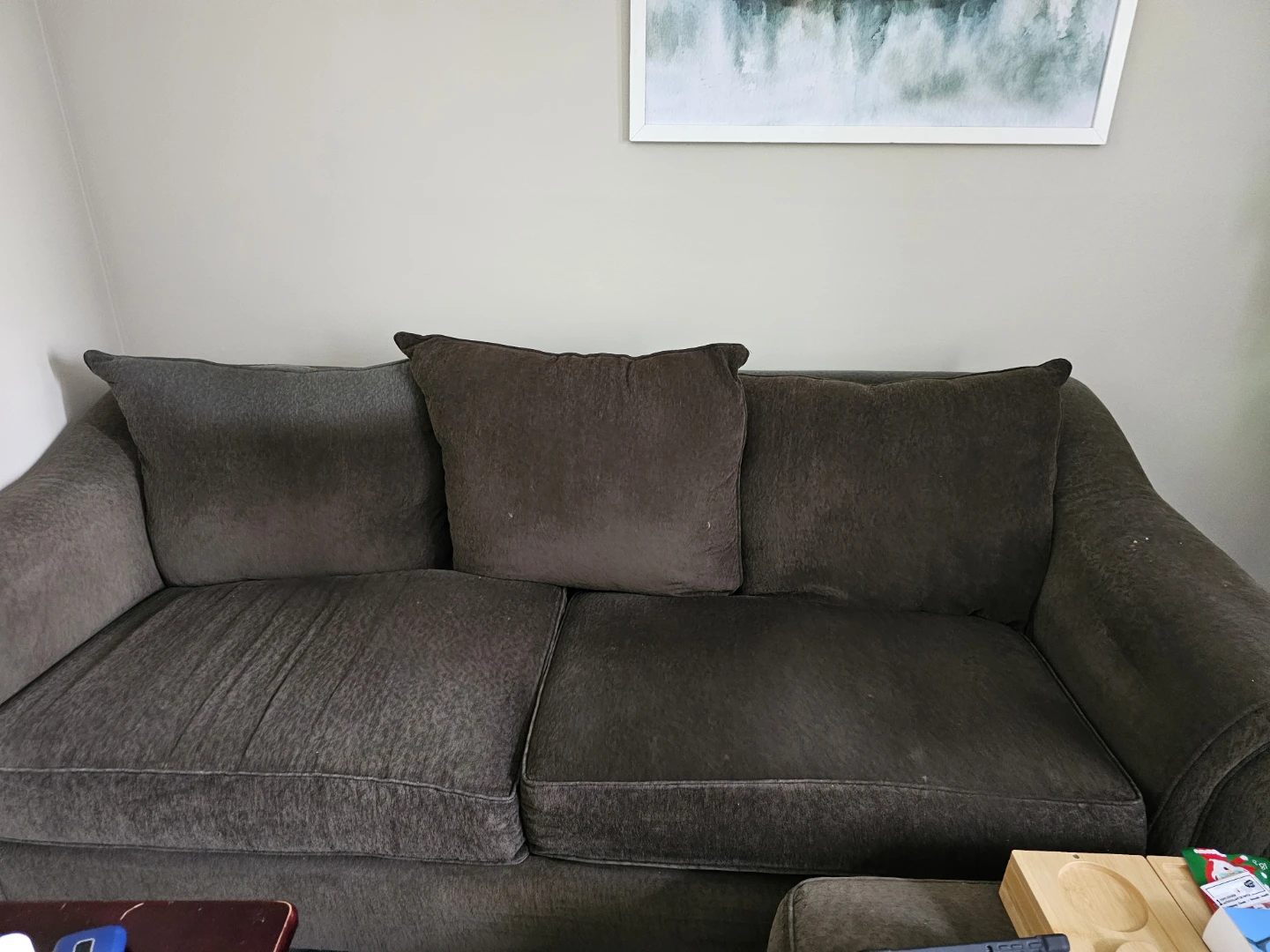 Dark Brown Fabric Sofa Set with Ottoman