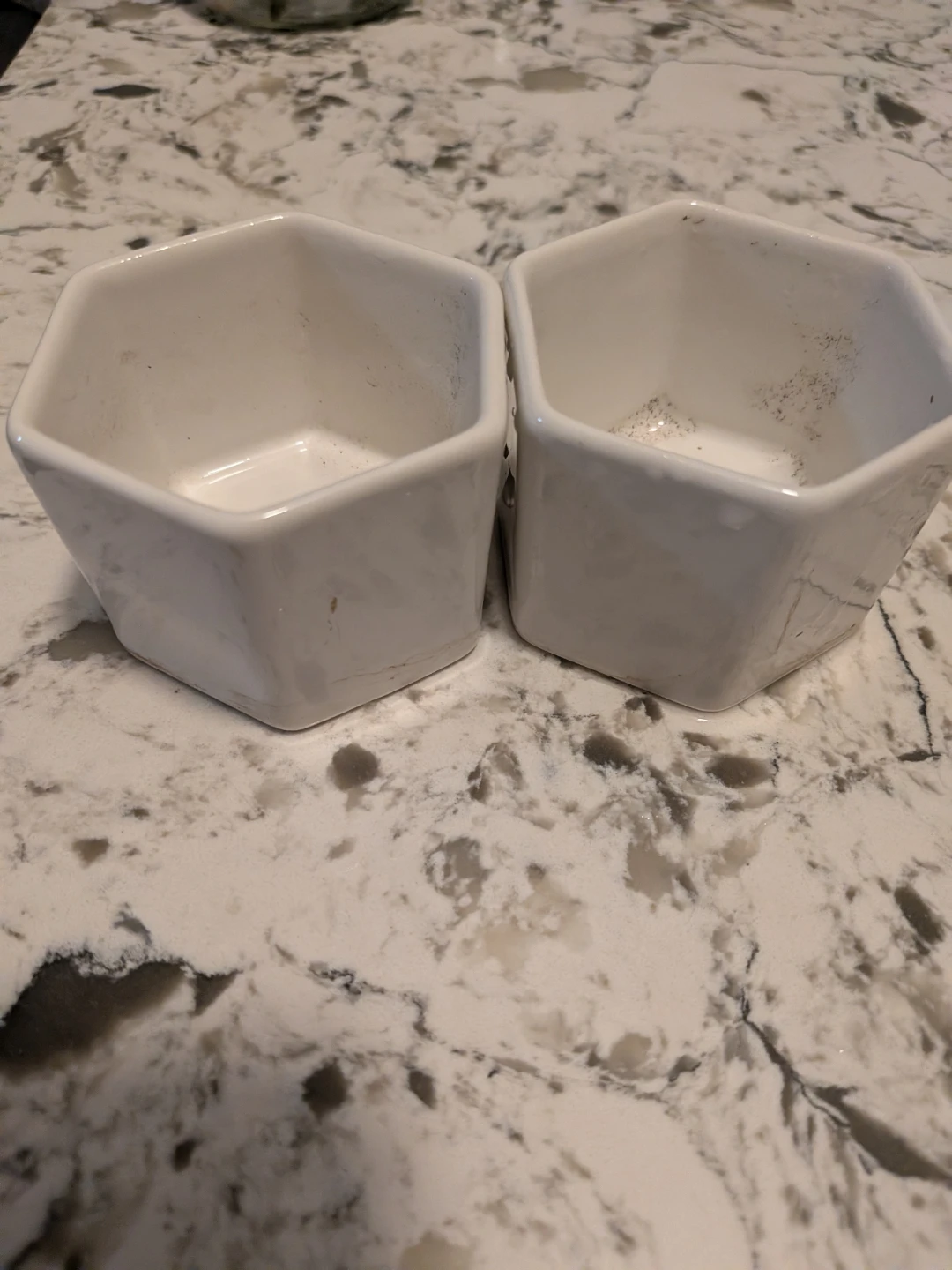 Set of 2 White Ceramic Hexagonal planter