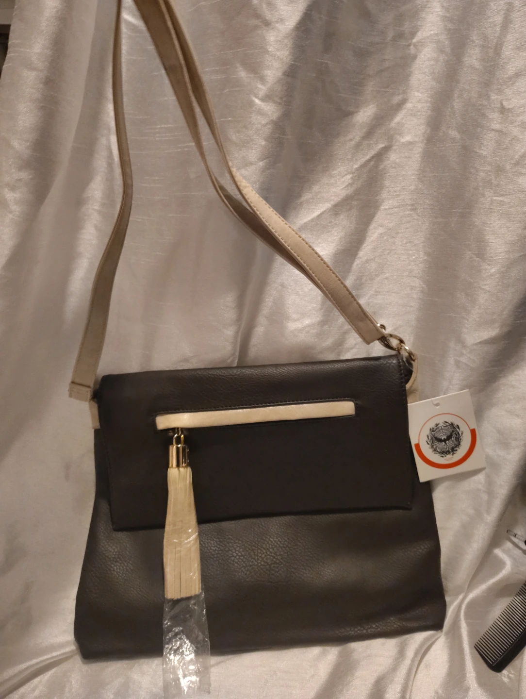 Brown Faux Leather Clutch Purse with Tassel