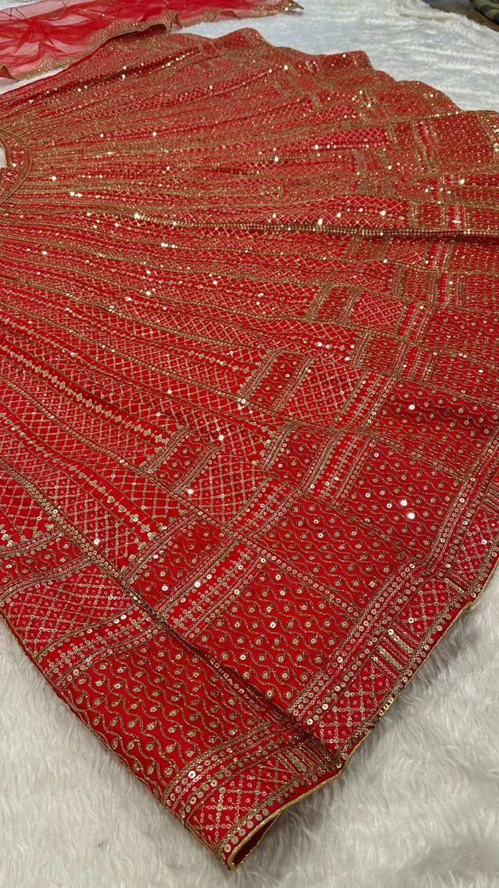 Red Embellished Lehenga with Blouse and Dupatta🏆 - photo 2