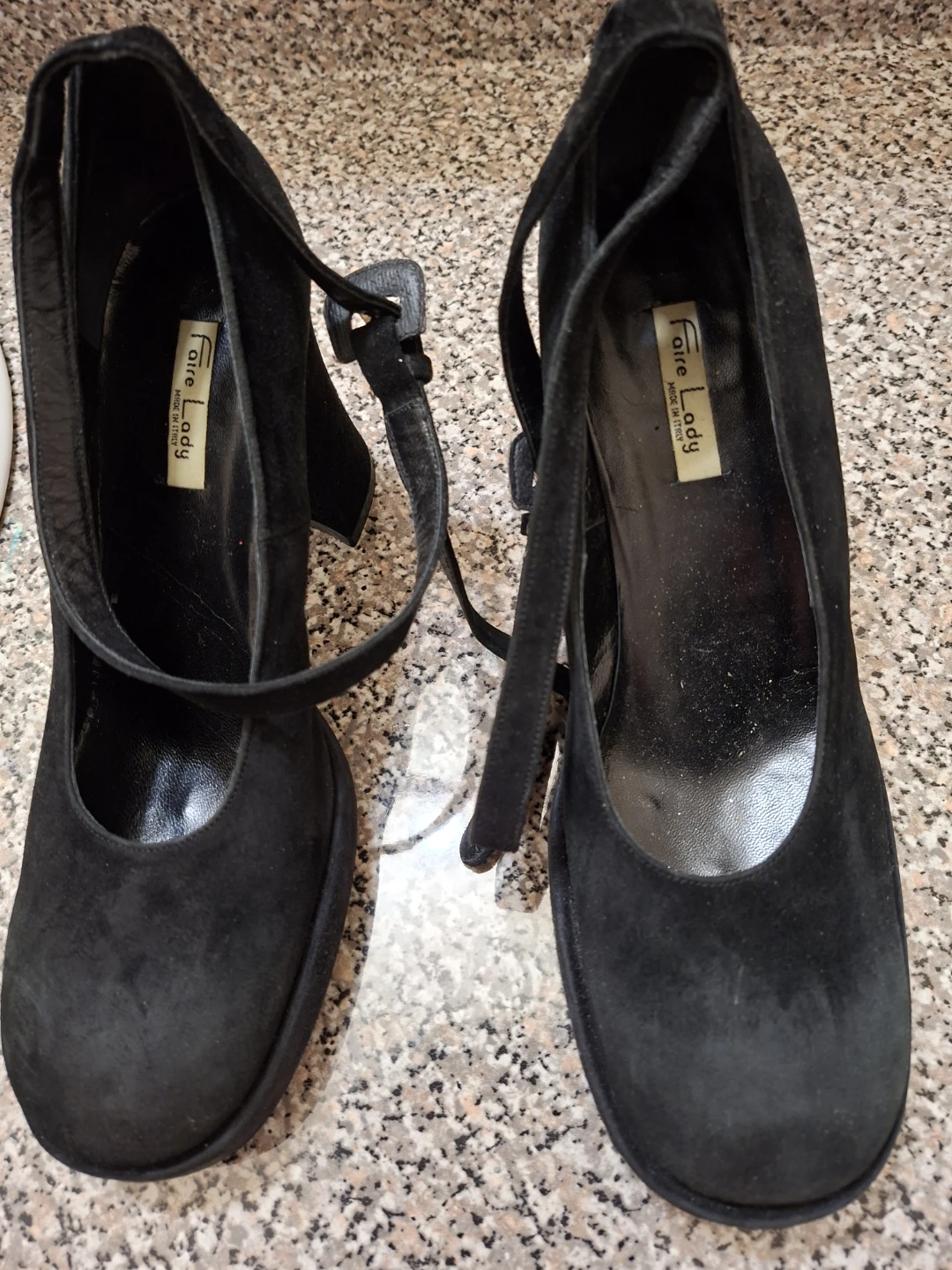 Faire Lady Black Suede Mary Jane Platform Heels Size 38.5🏆 - photo 5
