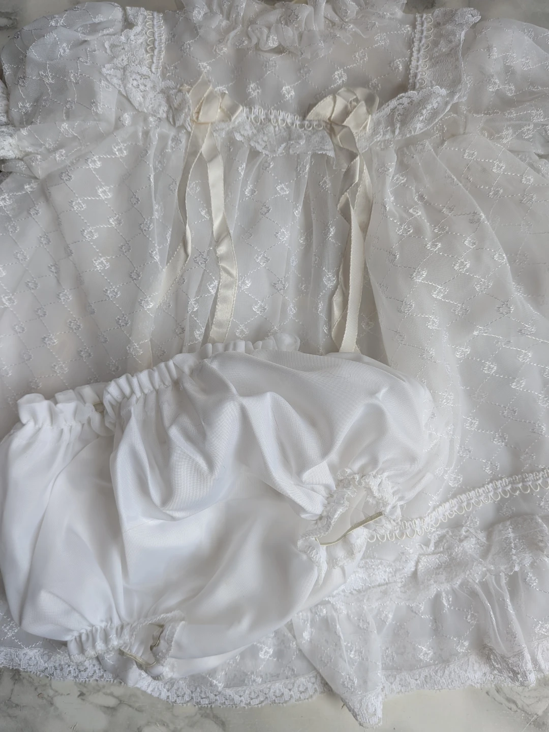 White Lace Baby Dress with slip and bloomers - photo 2