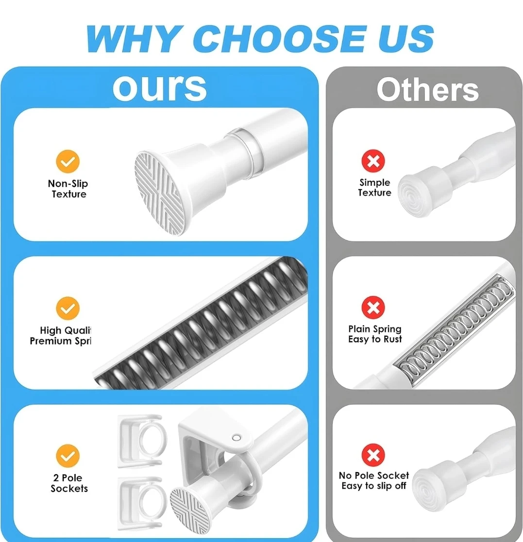 AIZESI 1PCS White Tension Rod Spring Curtain Rod 23.03-46.4 IN - photo 5