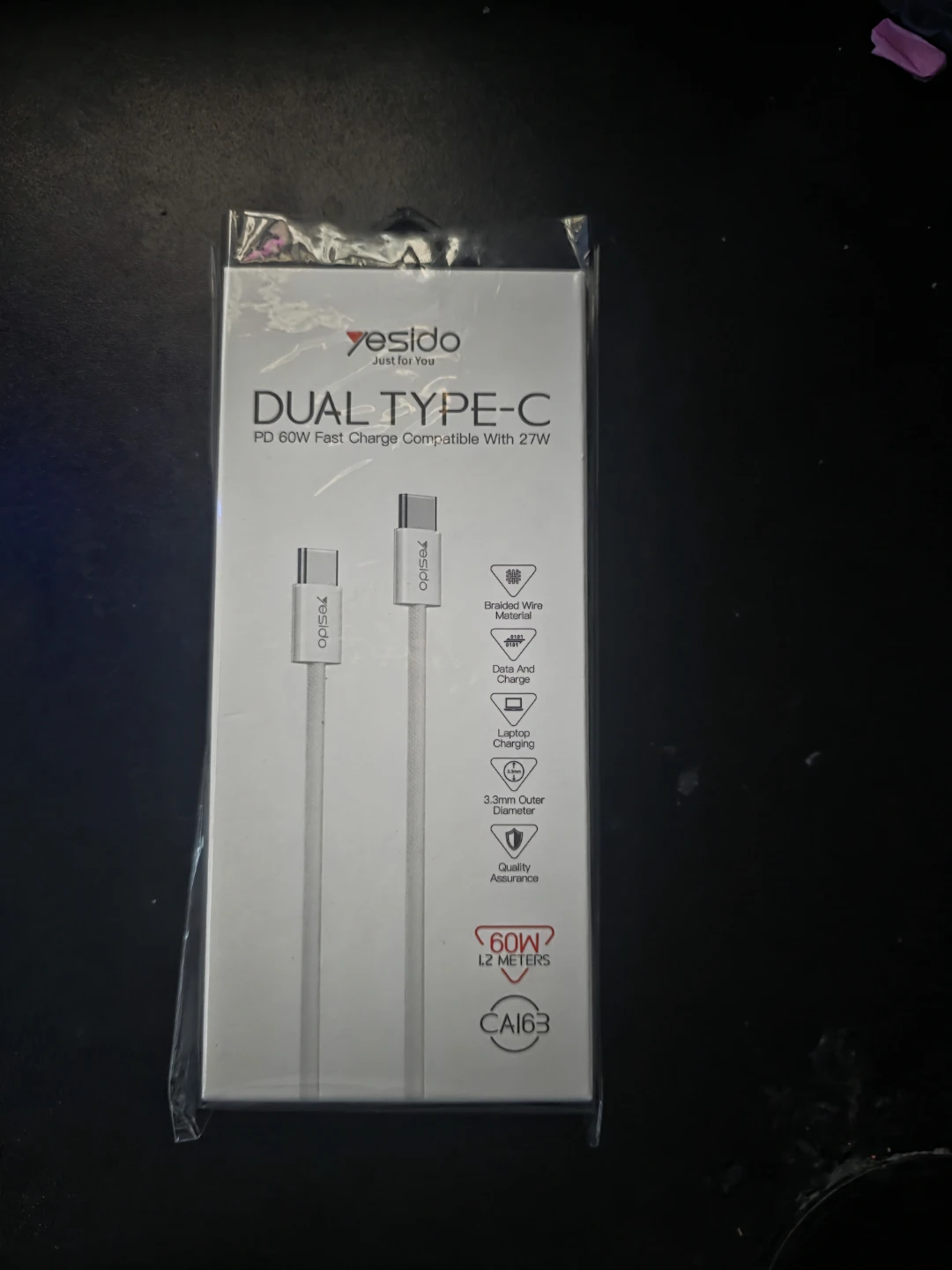 Yesido Dual Type-C PD 60W Fast Charge Cable - 2 Meters - photo 3
