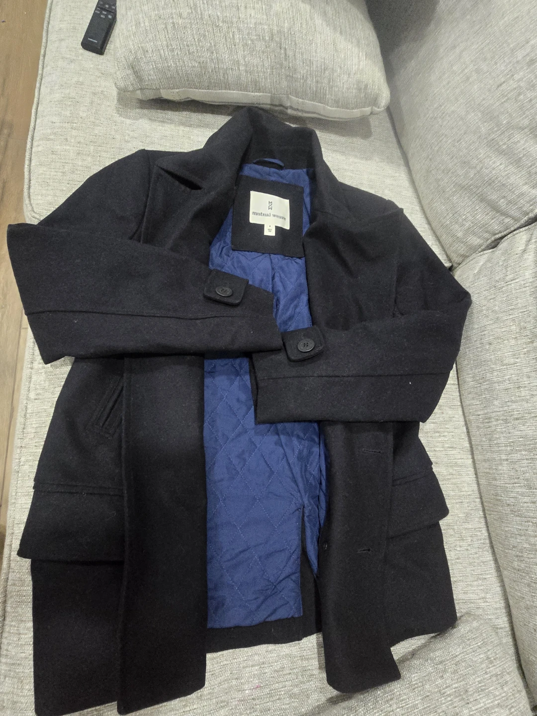 Mutual Weave Black Wool Blend Peacoat Jacket Size M