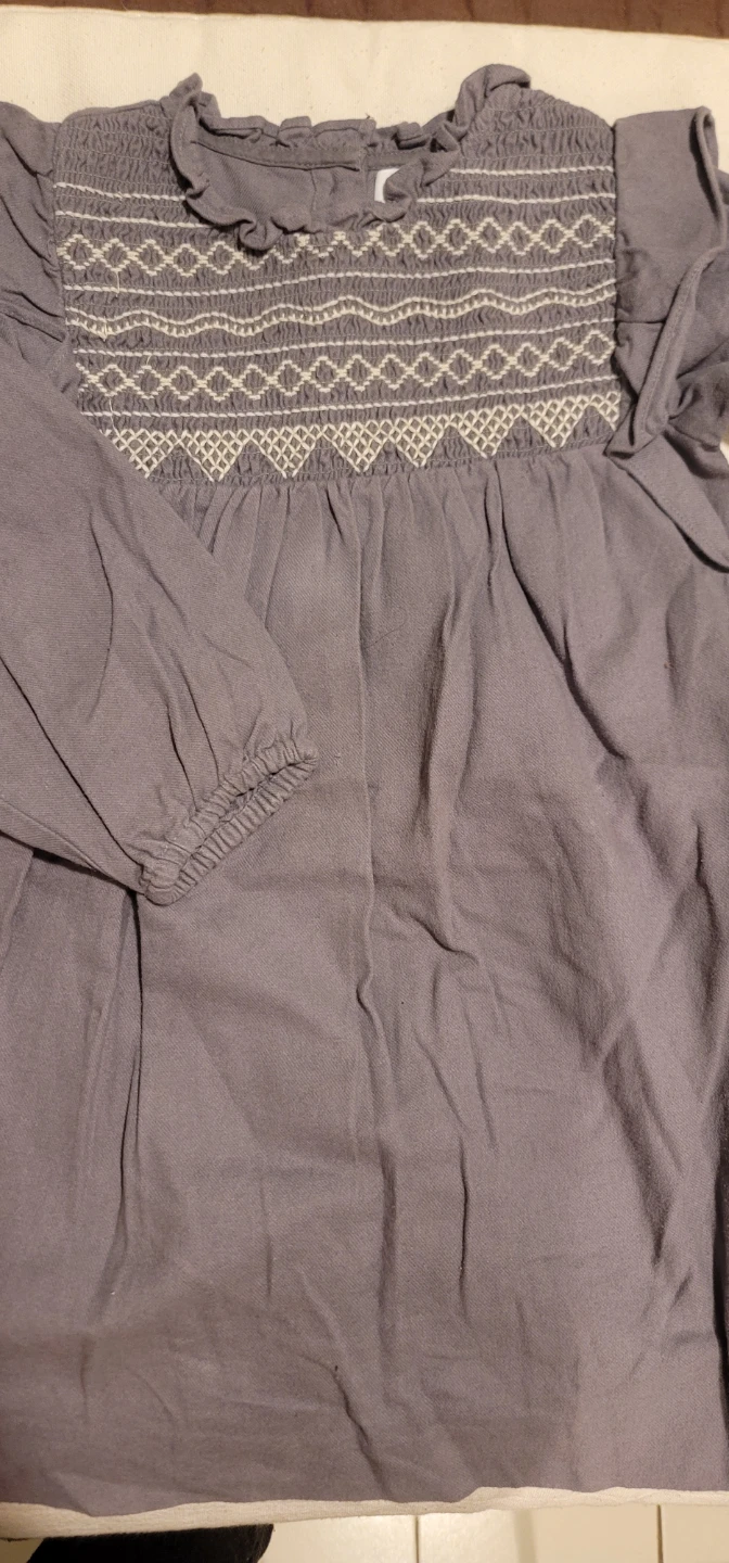 Zara Girls Grey Smocked Long Sleeve Dress Size 3-4 Years - photo 3