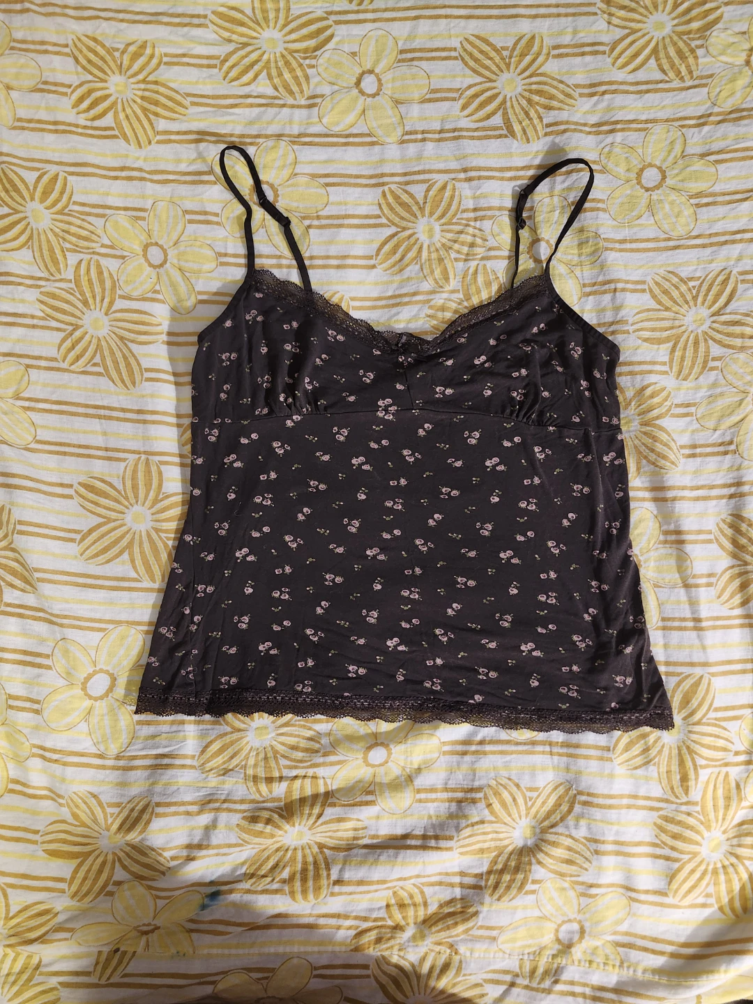 Brown floral lace cami top