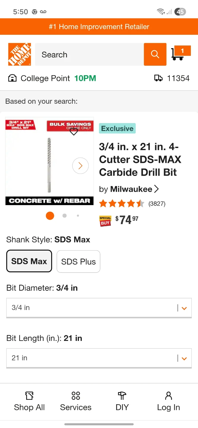 Milwaukee 3/4 in. x 21 in. 4-Cutter SDS-MAX Carbide Drill Bit