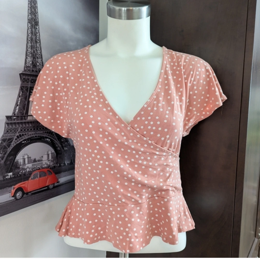 Twik Exclusivité Simons Pink Polka Dot Wrap Top Size M/M