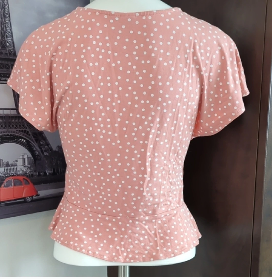 Twik Exclusivité Simons Pink Polka Dot Wrap Top Size M/M - photo 3