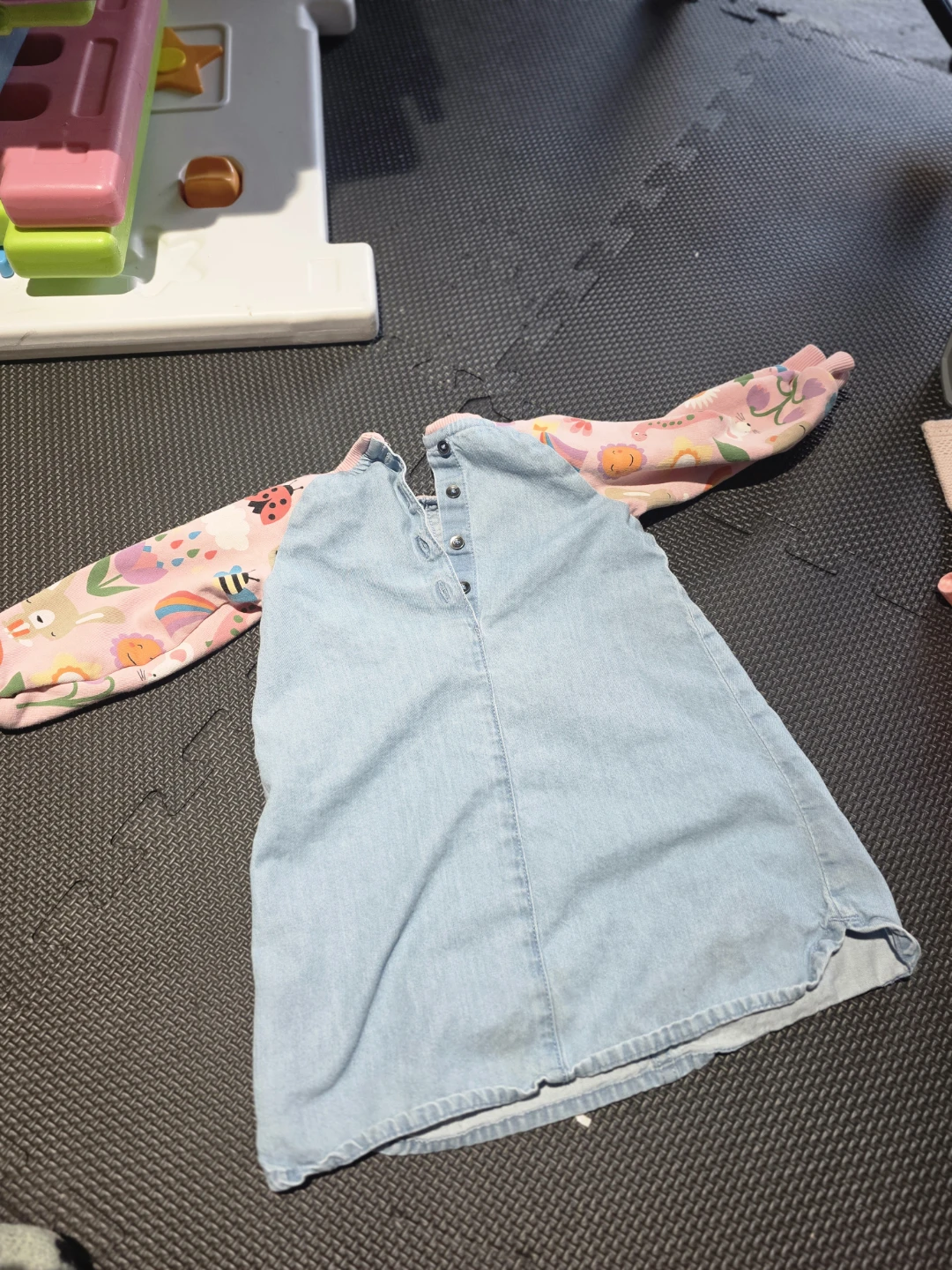 🏆Next Girls Denim Dress with Fox & Floral Print Sleeves - photo 2