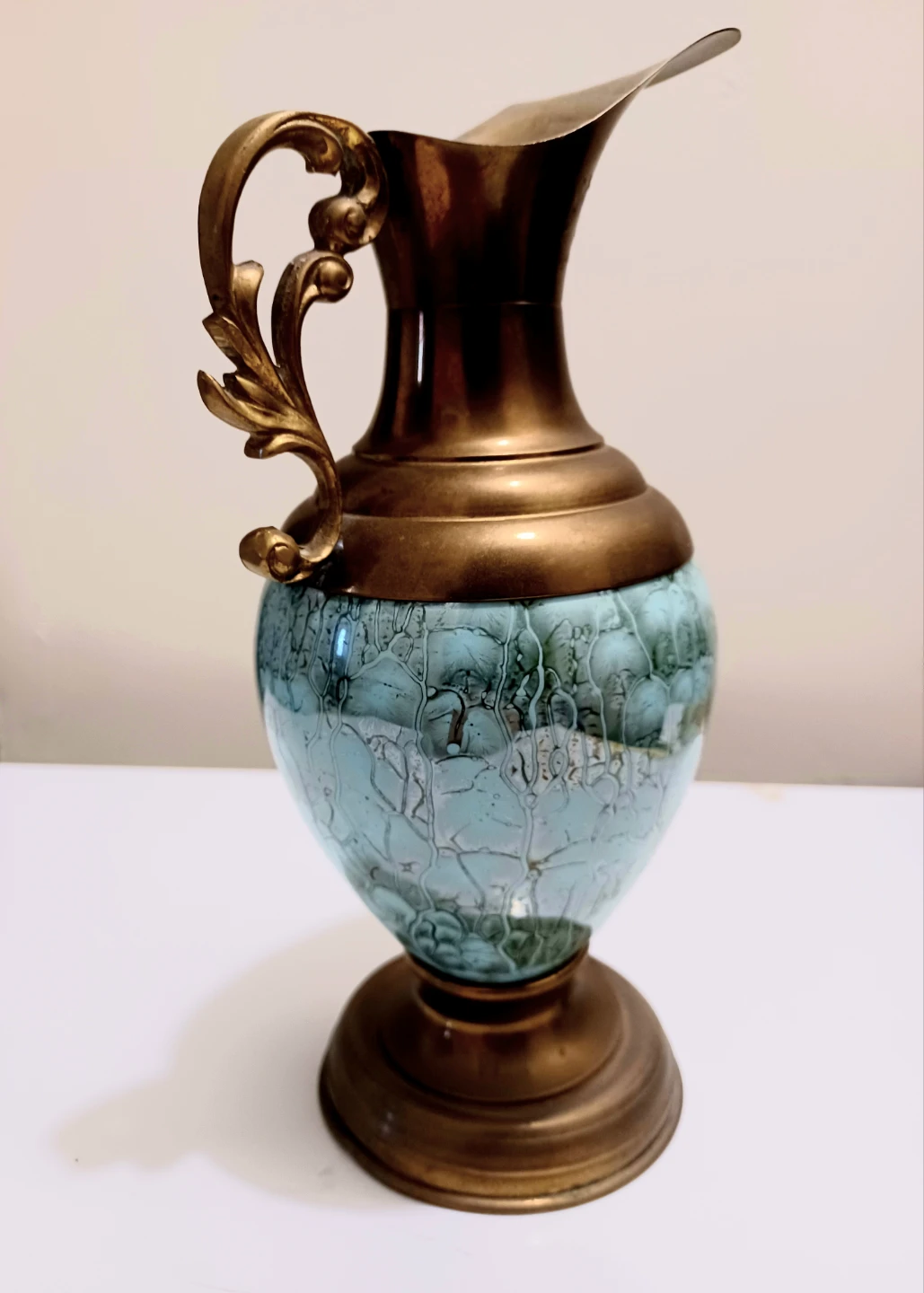 Vtg MCM Delft Brass Ewar Vase