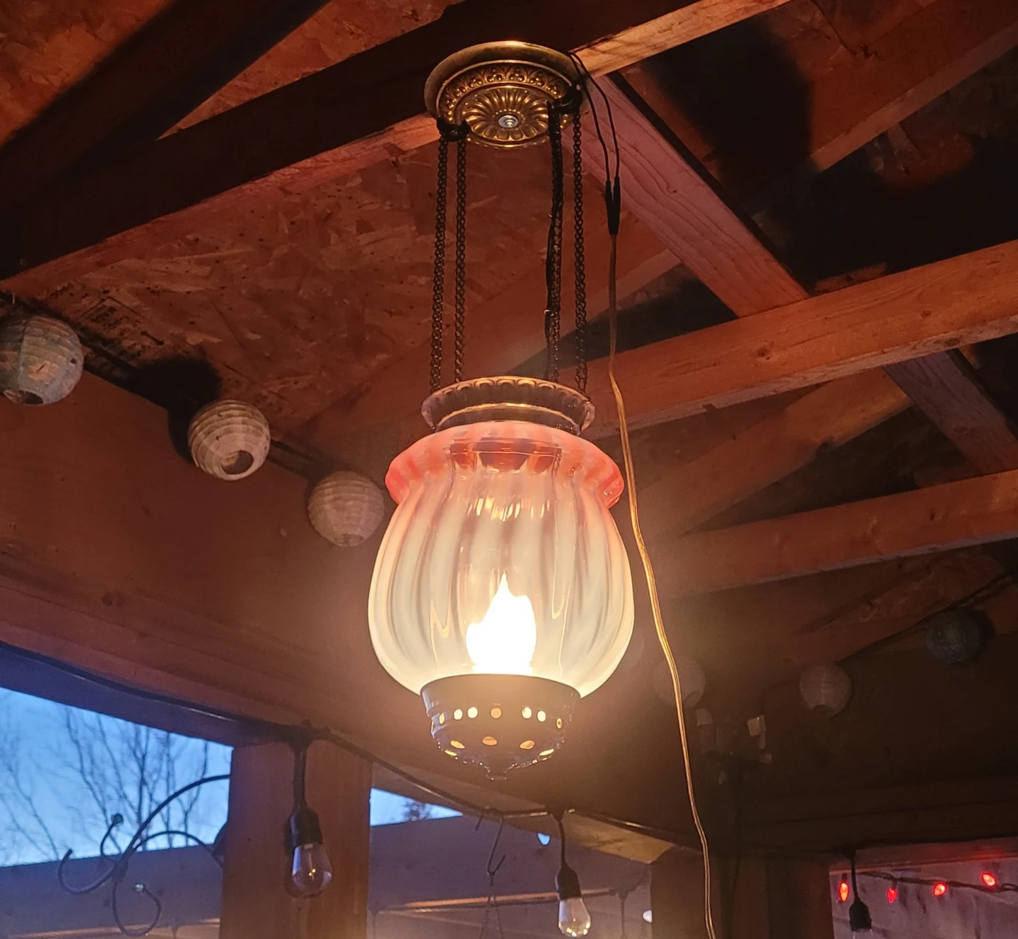 Cranberry Glass Hanging Swag Lamp