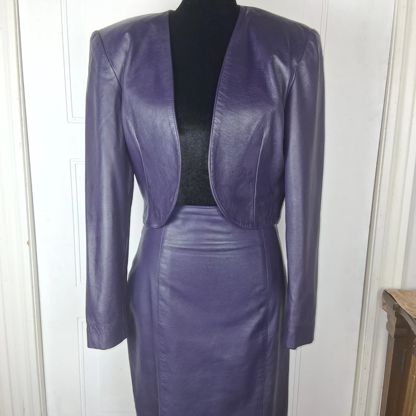 Danier Purple Leather Jacket and Skirt Set