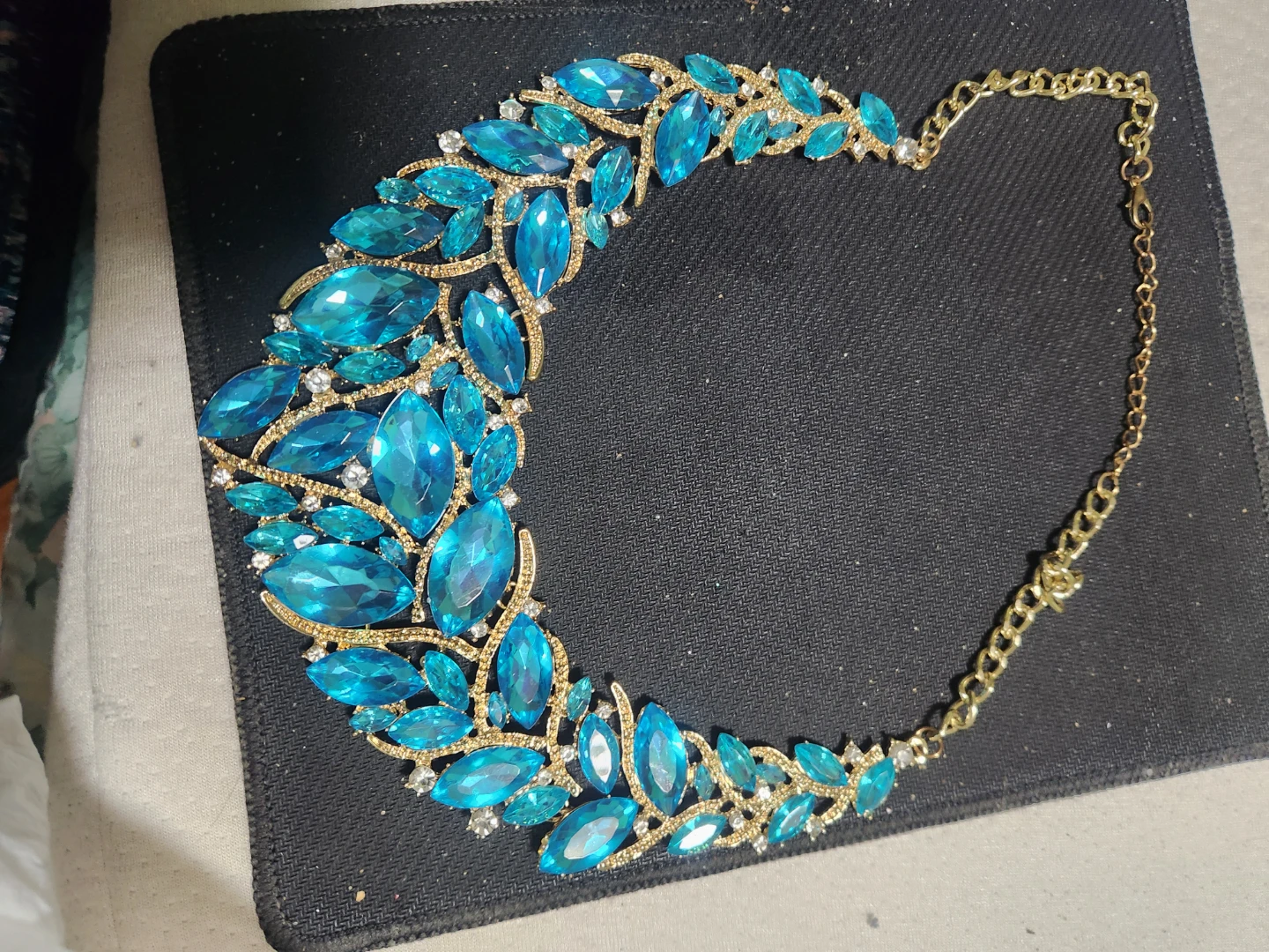 Statement Necklace with Teal Marquise Gems