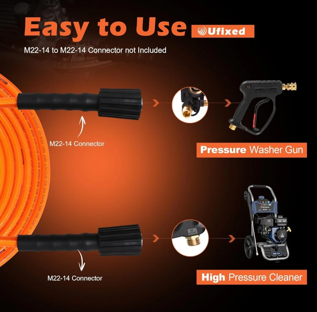 1/4” Pressure Washer Hose 50FT M22-14, 3600psi,Quick Connet,... - photo 3