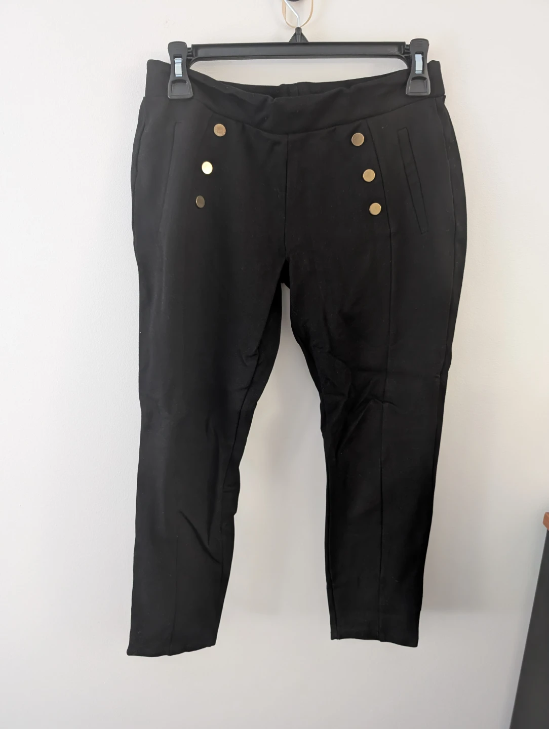 ZARA Black Sailor Button Skinny Pants Office Pants Cute Size L 🏆