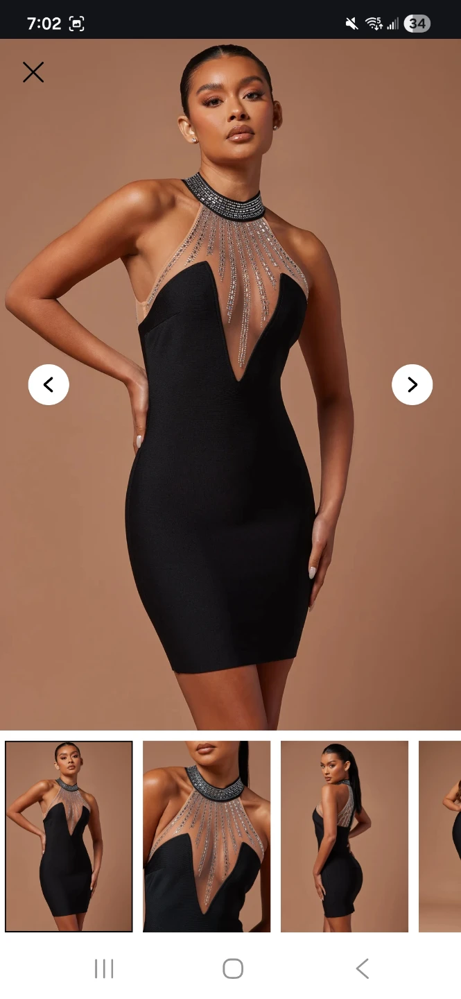 Black Embellished Neckline Halter Dress
