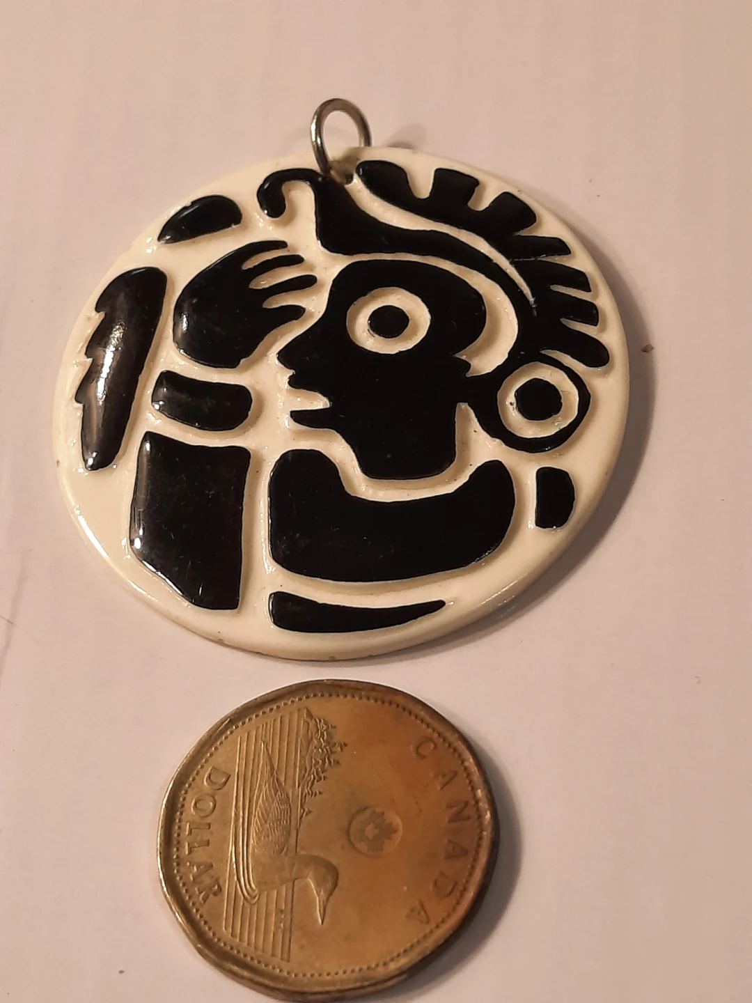 Round Pendant with Black and White Indigenous Design - photo 2