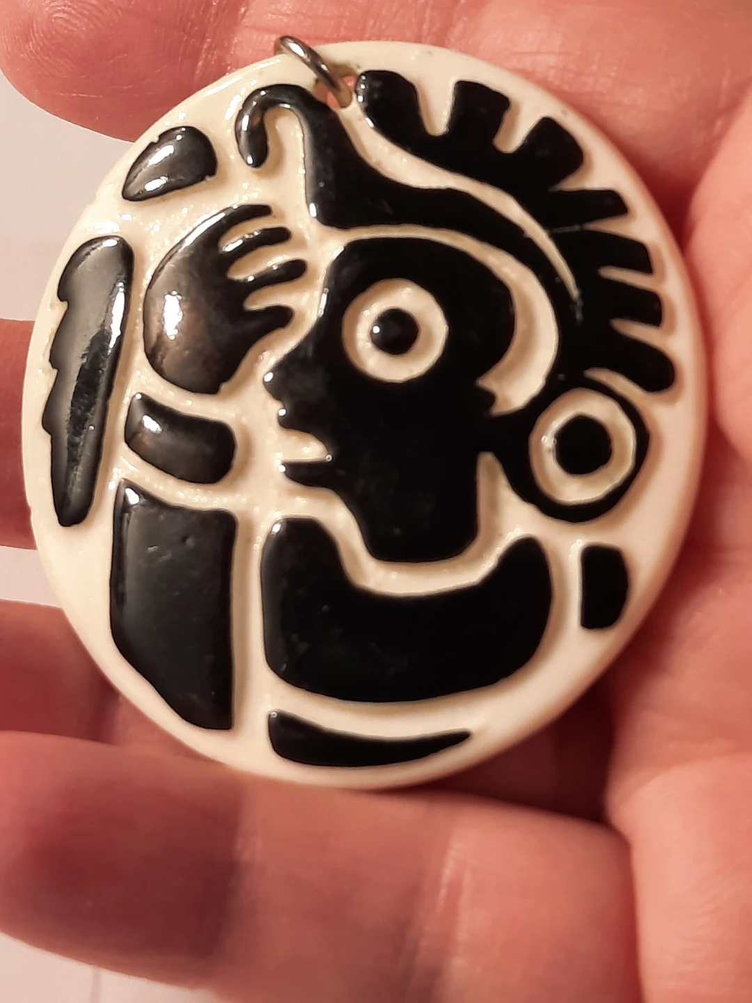 Round Pendant with Black and White Indigenous Design - photo 3