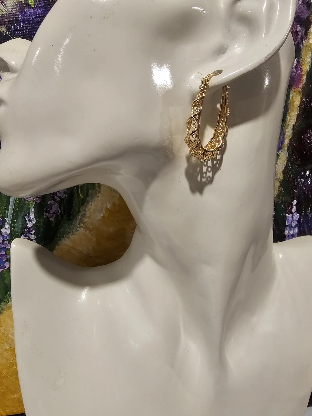 Gold Tone Oval Filigree Hoop Earrings - photo 5
