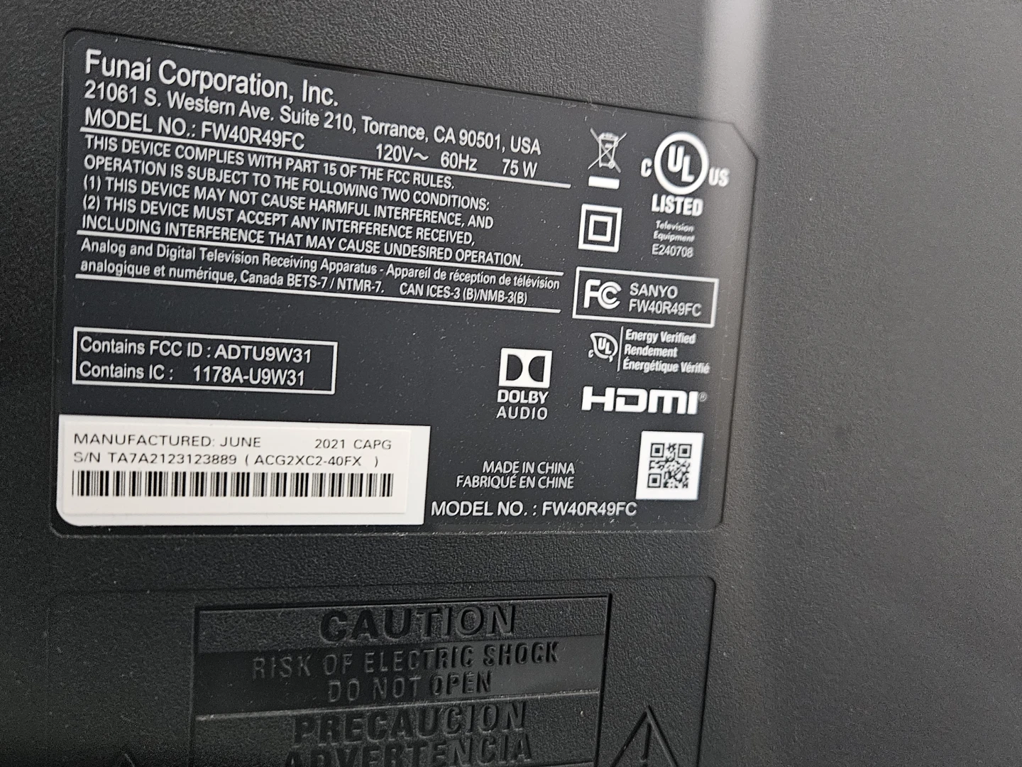 Sanyo Roku TV 40" FW40R49FC - photo 3