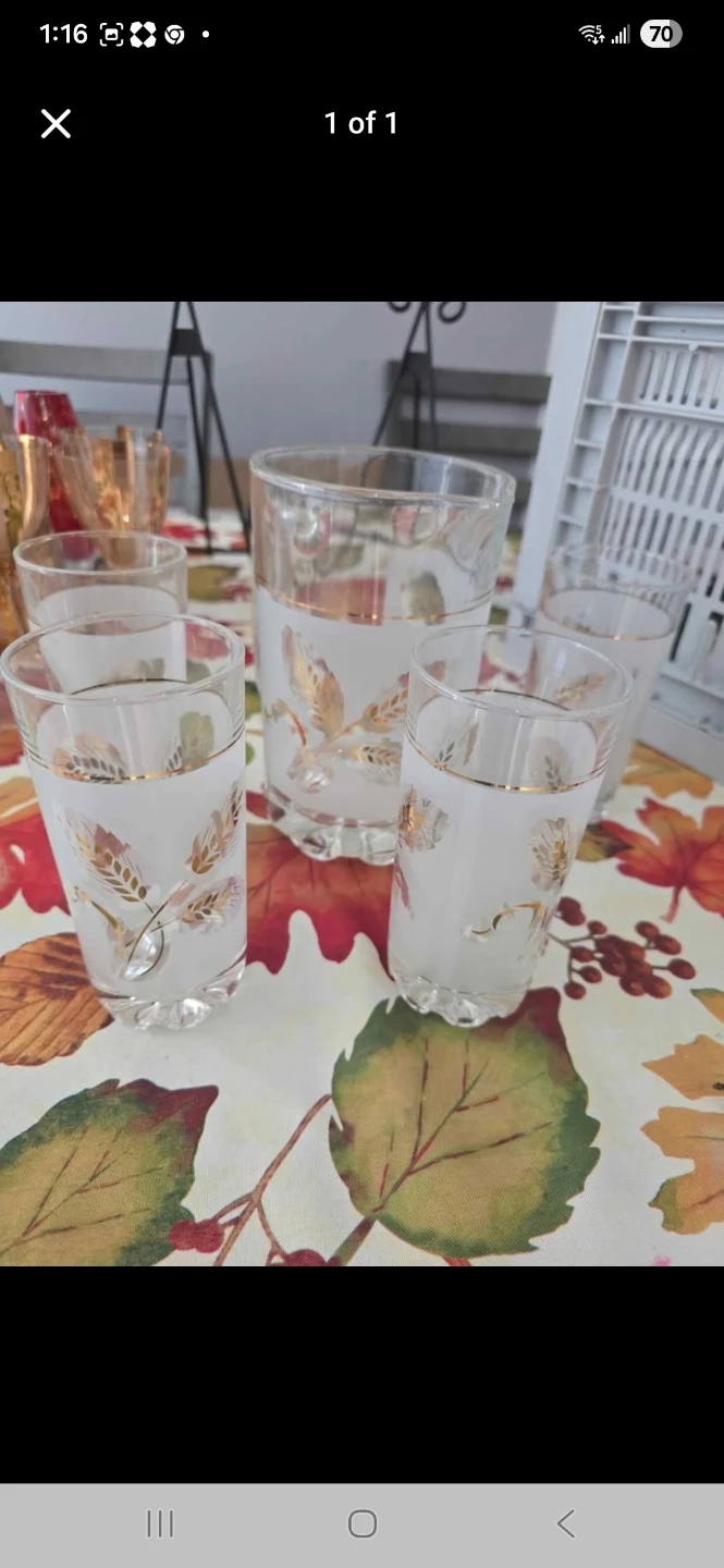Set of 5 Frosted Glass Tumblers with Gold Wheat Design