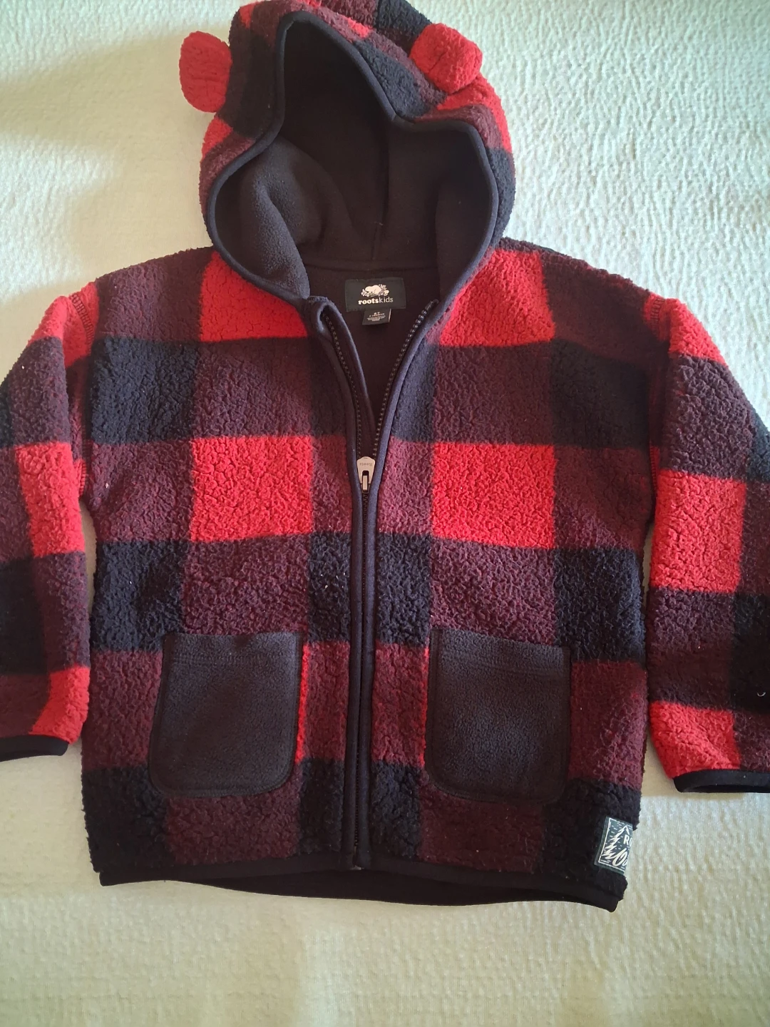 Roots Kids Buffalo Plaid Fleece Jacket with Hood - Size 5T - photo 3
