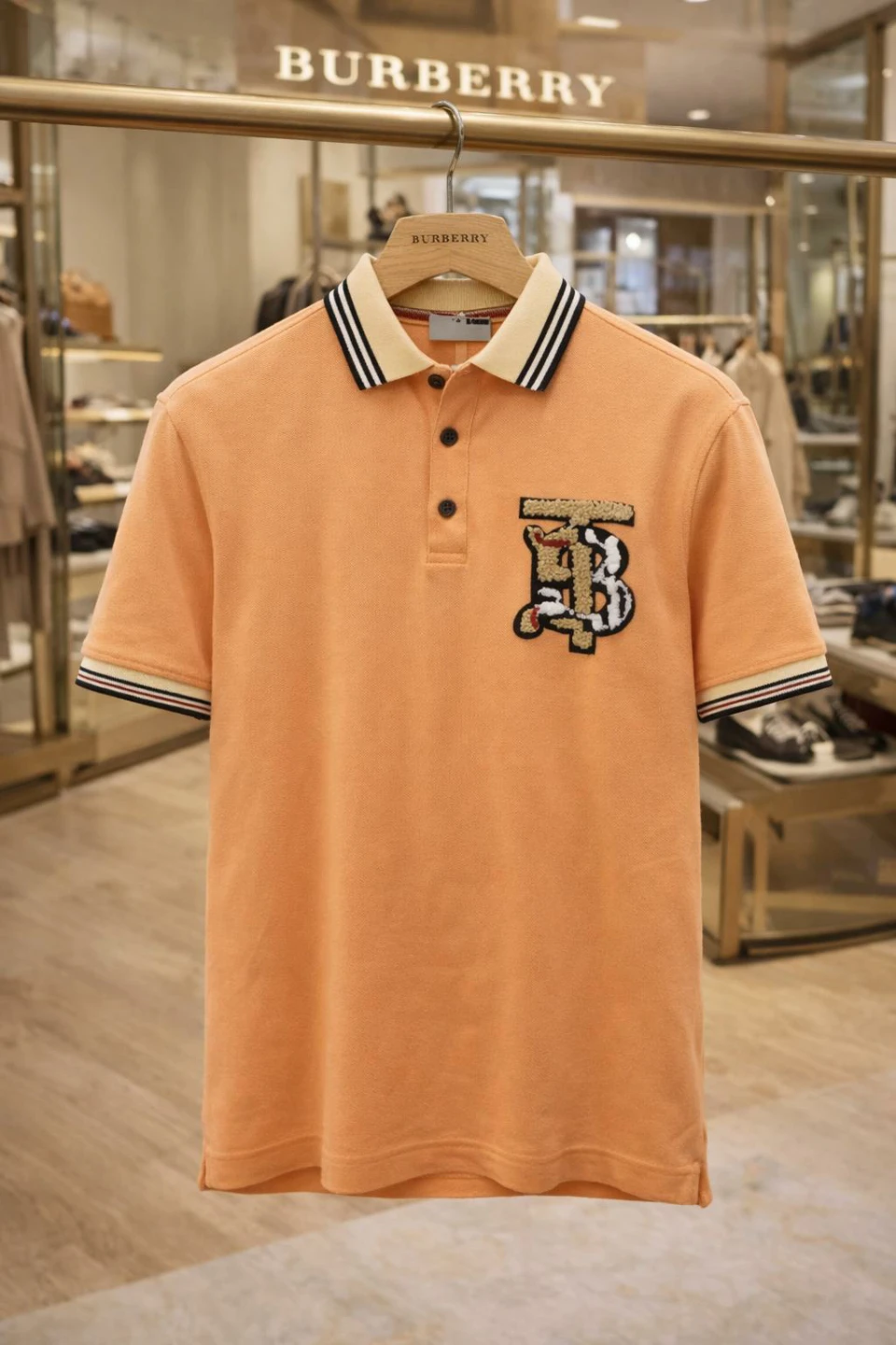 Burberry Orange Short Sleeve Polo Shirt with BB Monogram