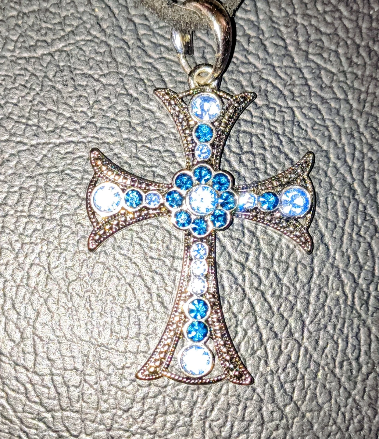 Cross Necklace with Blue Stones