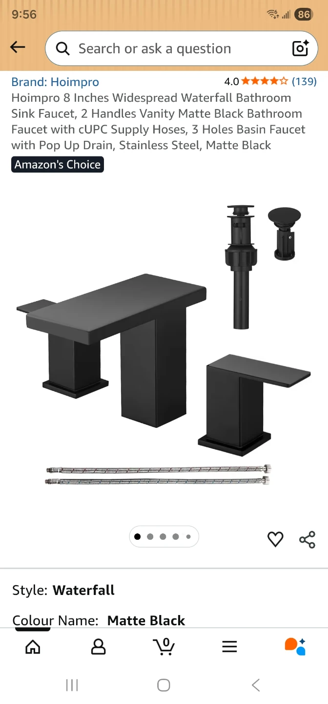 Hoimpro 8in Widespread Waterfall Bathroom Faucet - Matte Black - photo 3