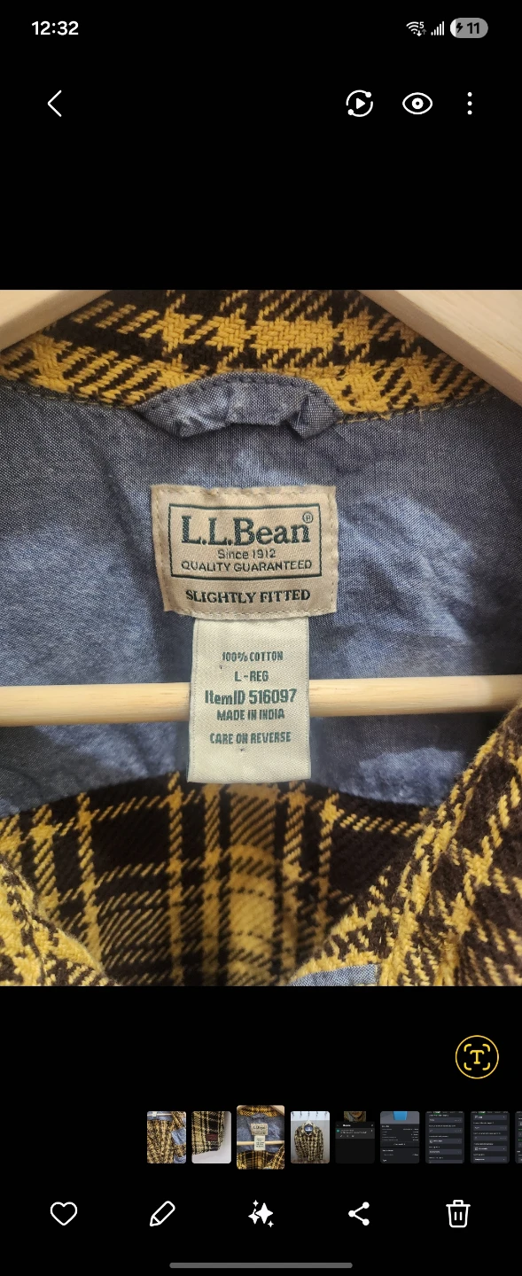L.L. Bean 1912 Field Flannel Shirt Men’s Large Slightly Fitted - photo 3