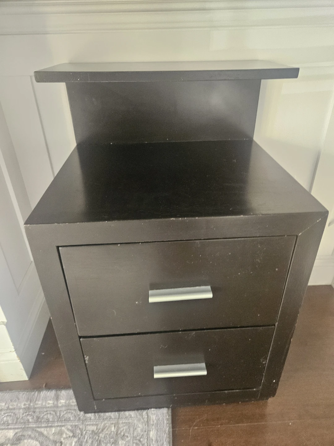 Dark Brown 2-Drawer Nightstand with Shelf