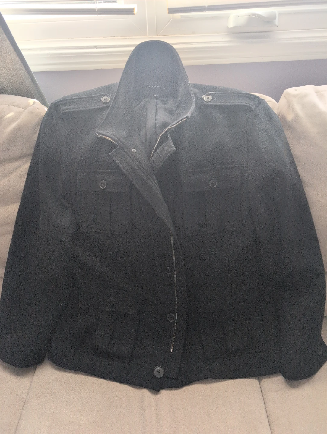 JONES NEW YORK Black Wool Blend Military Style Jacket XL