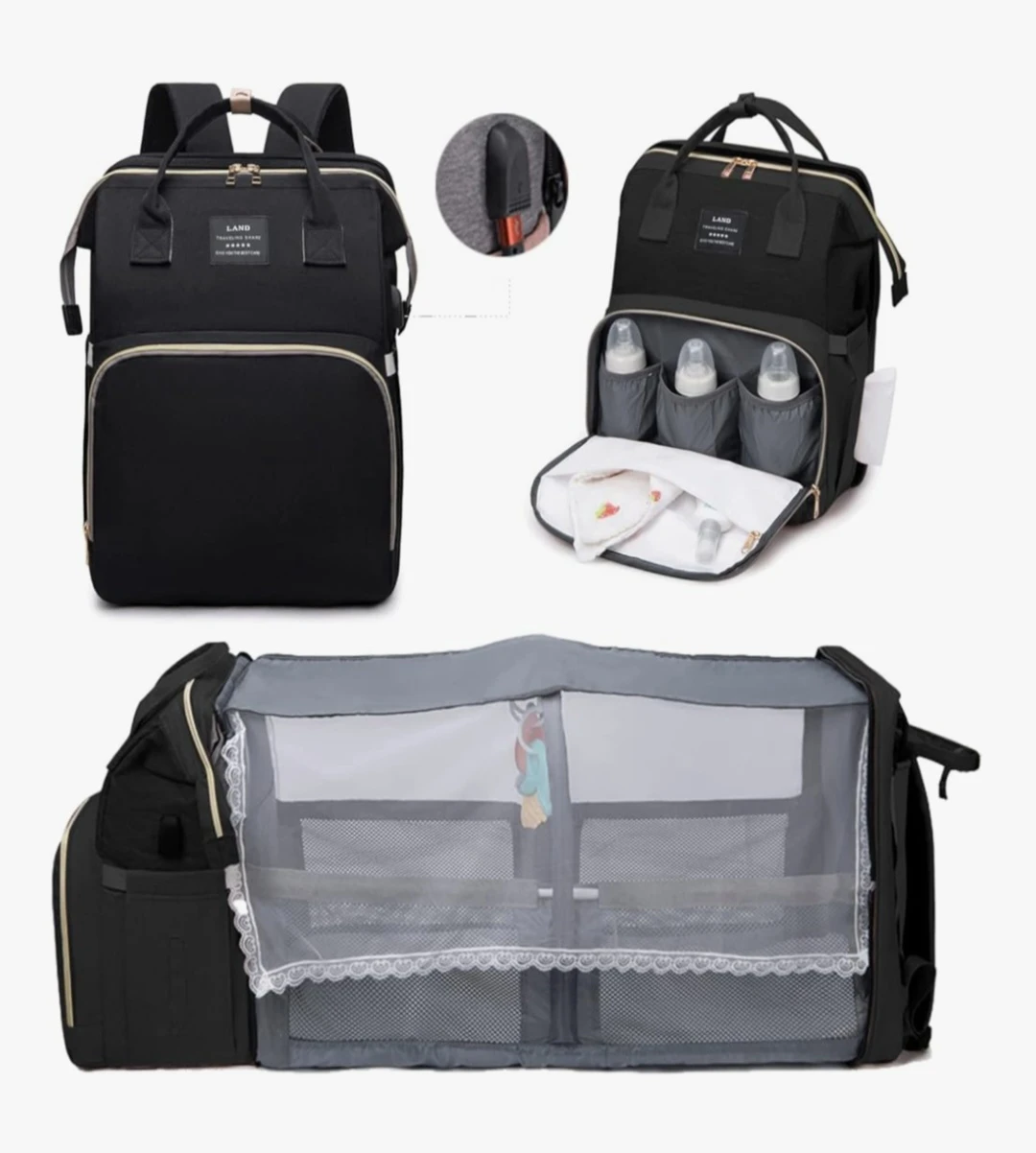 LAND Diaper Bag Backpack with Crib 🏆